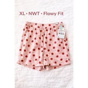 Abound Flowy Shorts XL Pink Daisy Print Elastic Waist Pull On NWT